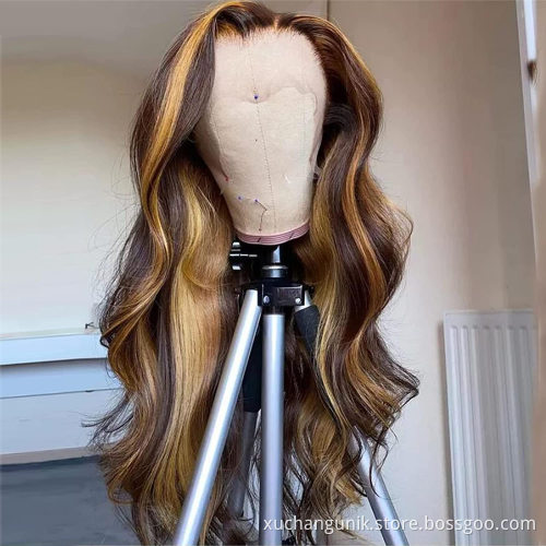 Highlight Wig Vendor Wholesale 1b Honey Blonde Ombre Hair Wig With Dark Roots Mink Peruvian Virgin Human Hair HD Lace Front Wig